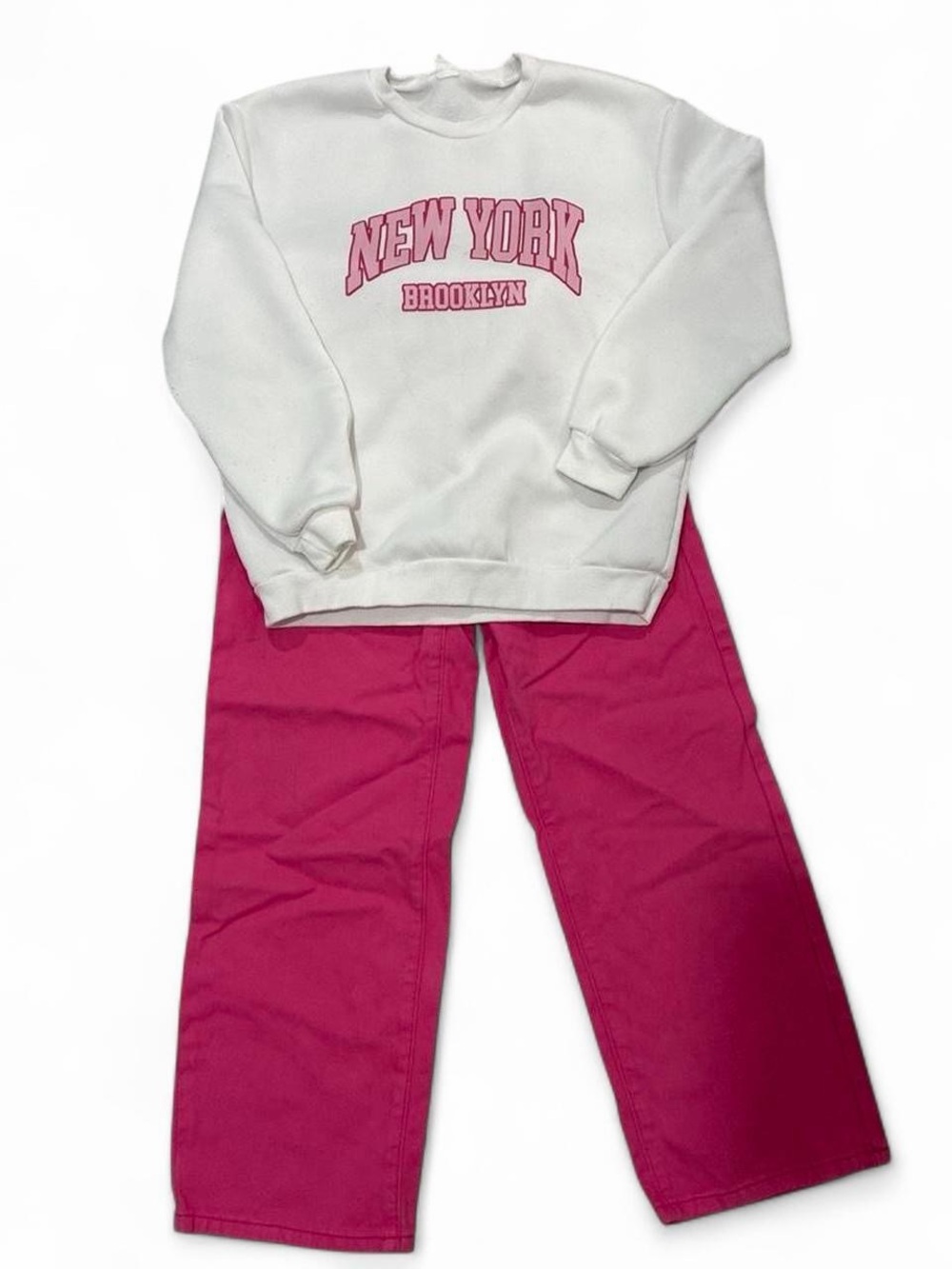 SHEIN White Sweatshirt with Pink Logo & Pink Wide-Leg Pants Set
